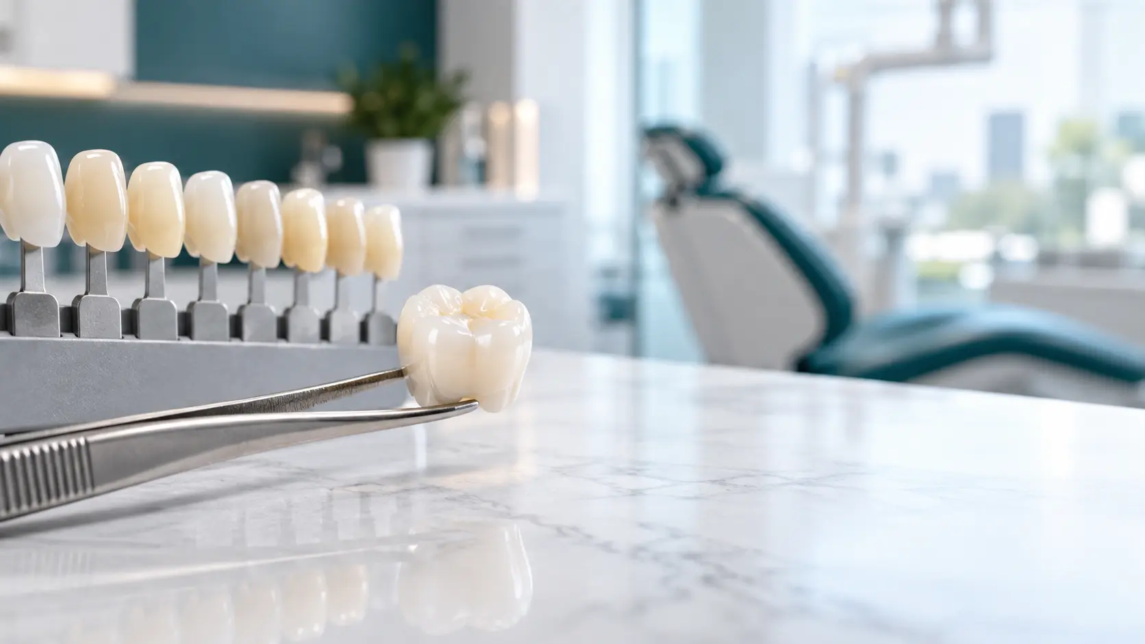 Corona de zirconia y guía de tonos dentales